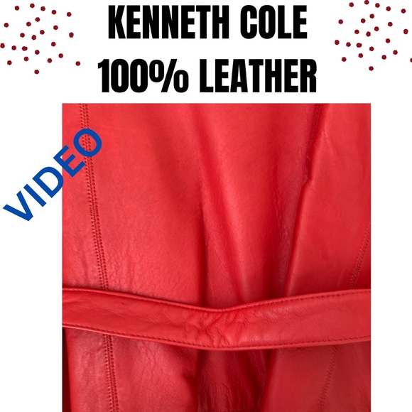 KENNETH COLE Ruby Red 100% Leather Belted Jacket L/M - Picture 7 of 10
